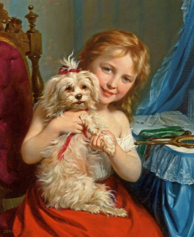 Fritz Zuber-Buhler Young Girl with Bichon Frise china oil painting image